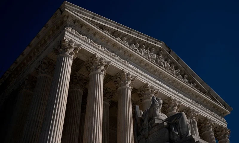 The US Supreme Court in Washington, DC, on March 22, 2023. - The Supreme Court today heard oral arguments in a trademark dispute between Jack Daniels and a dog toy manufacturer whose toy resembles the whiskey bottle. (Photo by Stefani Reynolds / AFP) (Photo by STEFANI REYNOLDS/AFP via Getty Images)