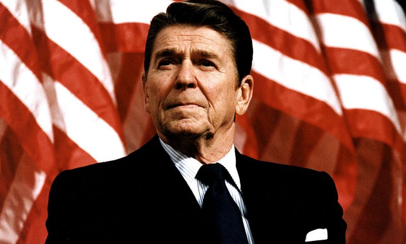 UNDATED: (FILE PHOTO) Former U.S. President Ronald Reagan speaks at a rally for Senator Durenberger February 8, 1982. Reagan turns 92 on February 6, 2003. (Photo by Michael Evans/The White House/Getty Images)