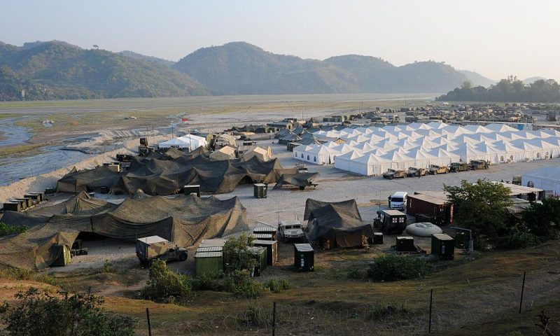 US marines and various military quipment is seen inside their bivouac on April 14, 2016 in Crow Valley, Tarlac province, Philippines. US and Philippine troops are set to wrap up the 11-day "Balikatan" (shoulder-to-shoulder) annual joint military exercises which began last week as US Defence Secretary Ashton Carter said this week more Philippine military bases would be opened to US troops and equipment on a rotational basis. The Philippines is locked in a dispute with China over islets in the South China Sea which Beijing regards as its territory. (Photo by Dondi Tawatao/Getty Images)