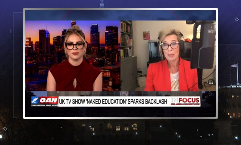 Video still from Katie Hopkins' interview with In Focus on One America News Network
