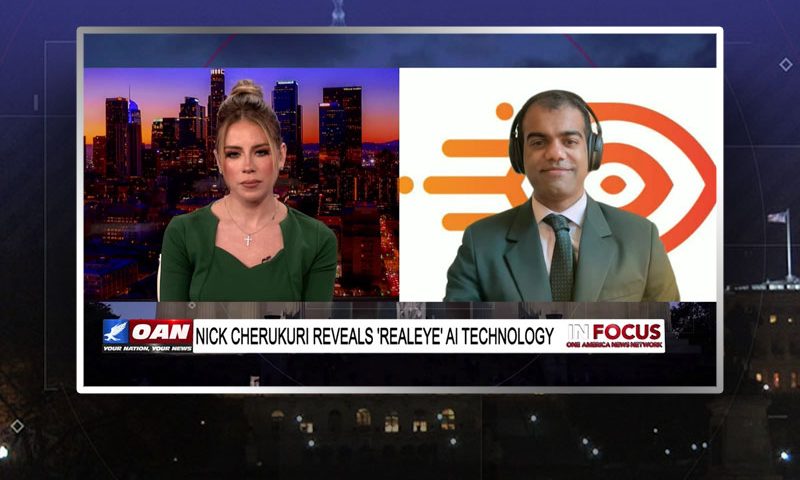 Video still from Nick Cherukuri's interview with In Focus on One America News Network