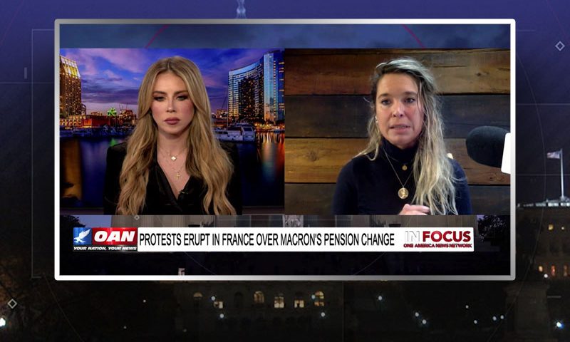 Video still from Alexandra Lavoie's interview with In Focus on One America News Network