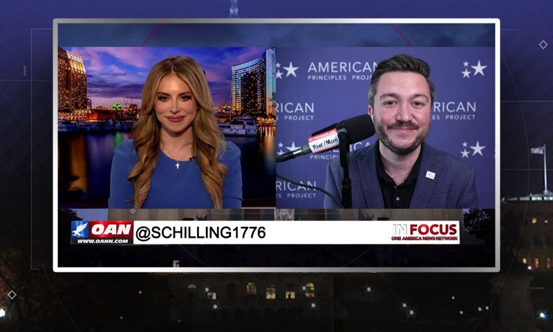 Video still from Terry Schilling's interview with In Focus on One America News Network
