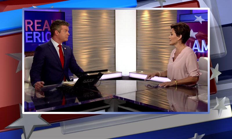 Video still from Kari Lake's interview with Real America on One America News Network