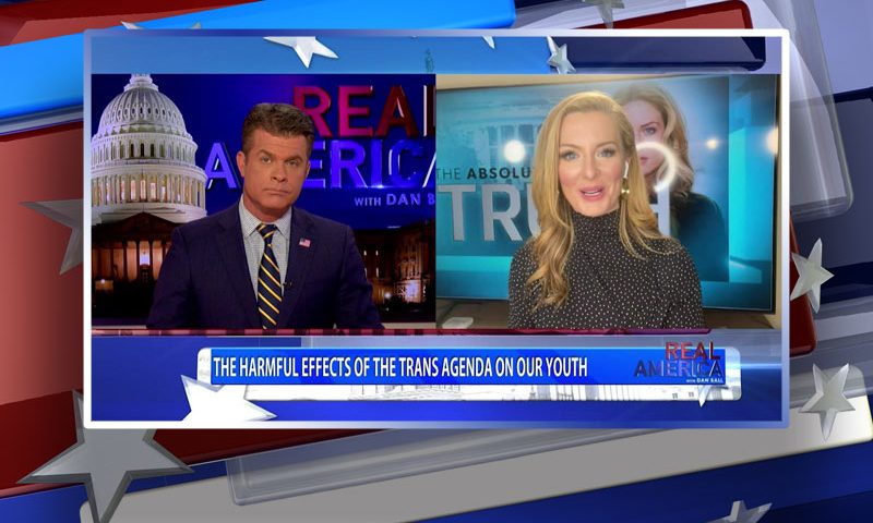 Video still from Emerald Robinson's interview with Real America on One America News Network