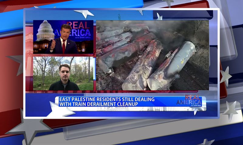 Video still from Nick Sortor's interview with Real America on One America News Network