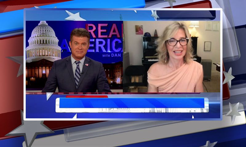 Video still from Katie Hopkins' interview with Real America on One America News Network
