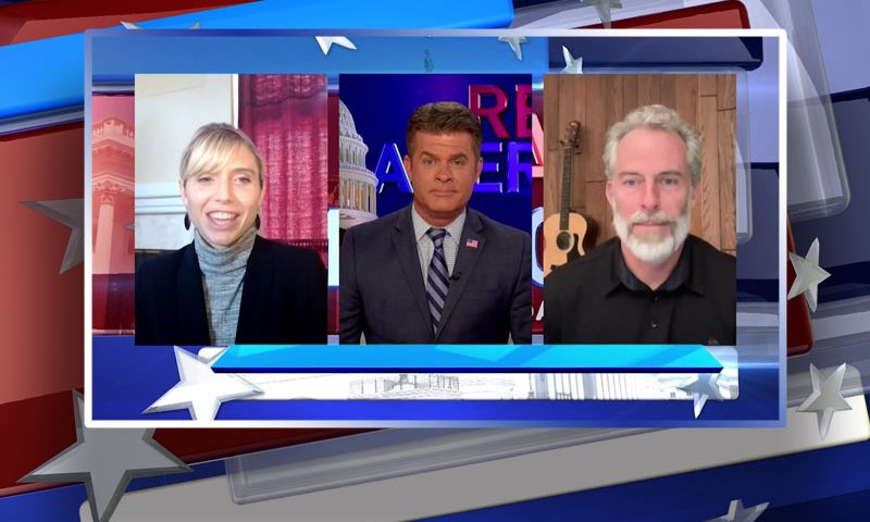 Video still from Mike McClure and Mariah Gondeiro's interview with Real America on One America News Network