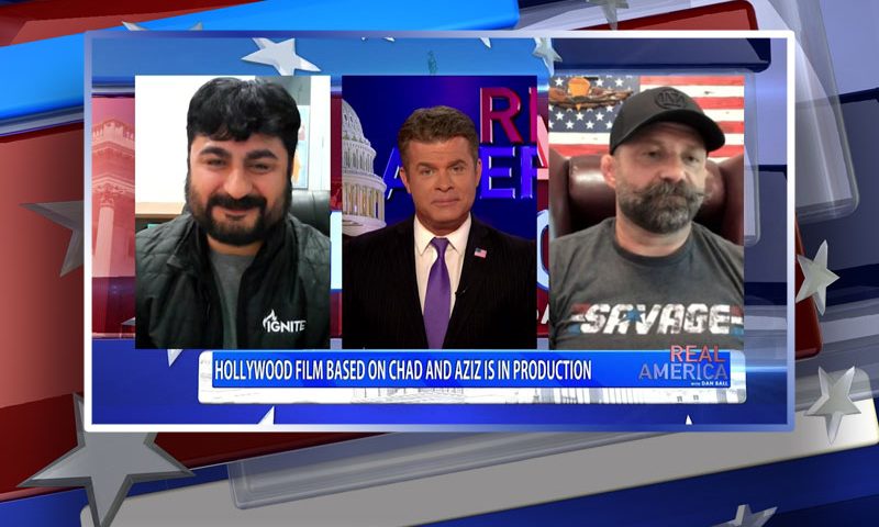 Video still from Chad Robichaux and Aziz's interview with Real America on One America News Network