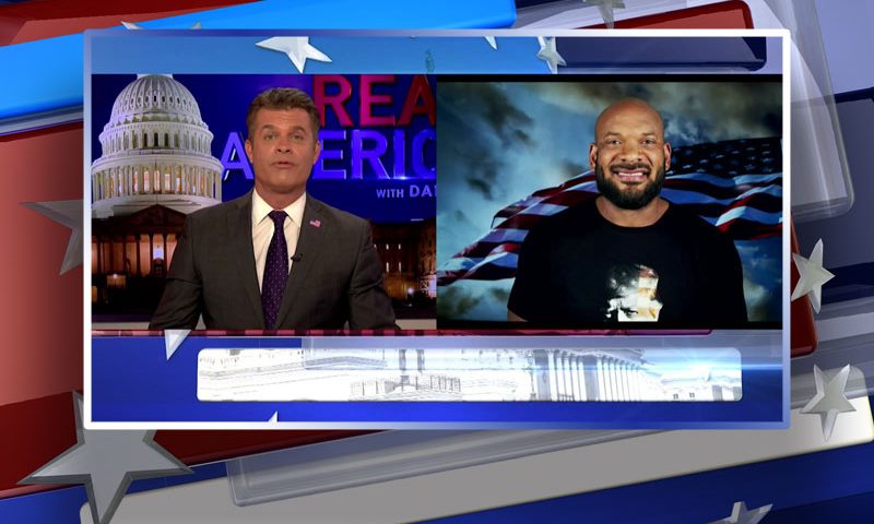 Video still from David Harris, Jr.'s interview with Real America on One America News Network