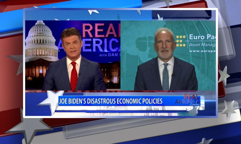 Video still from Peter Schiff's interview with Real America on One America News Network