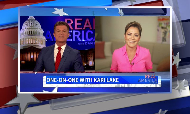 Video still from Kari Lake's interview with Real America on One America News Network