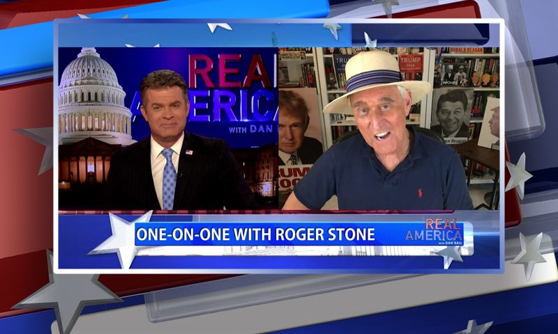 Video still from Roger Stone's interview with Real America on One America News Network