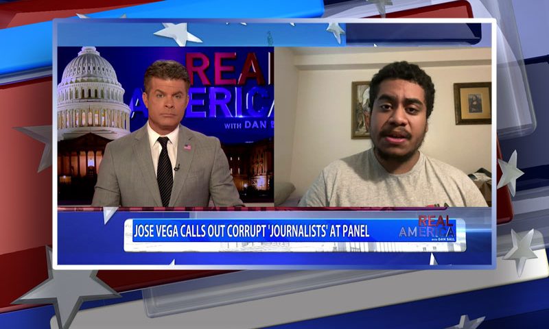 Video still from Jose Vega's interview with Real America on One America News Network