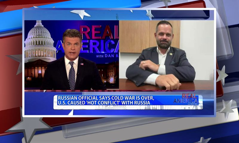 Video still from Cory Mills' interview with Real America on One America News Network
