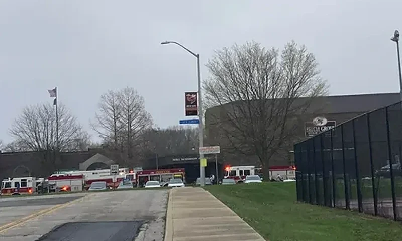 Beech Grove Highschool was evacuated on April 4, 2023. (Photo by Sarah Nelson / IndyStar)