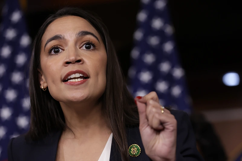 WASHINGTON, DC - MAY 24: U.S. Rep. Alexandria Ocasio-Cortez (D-NY) speaks during a news conference at the U.S. Capitol on May 24, 2023 in Washington, DC. The Congressional Progressive Caucus (CPC) held a news conference to discuss the debt ceiling negotiations. (Photo by Alex Wong/Getty Images)
