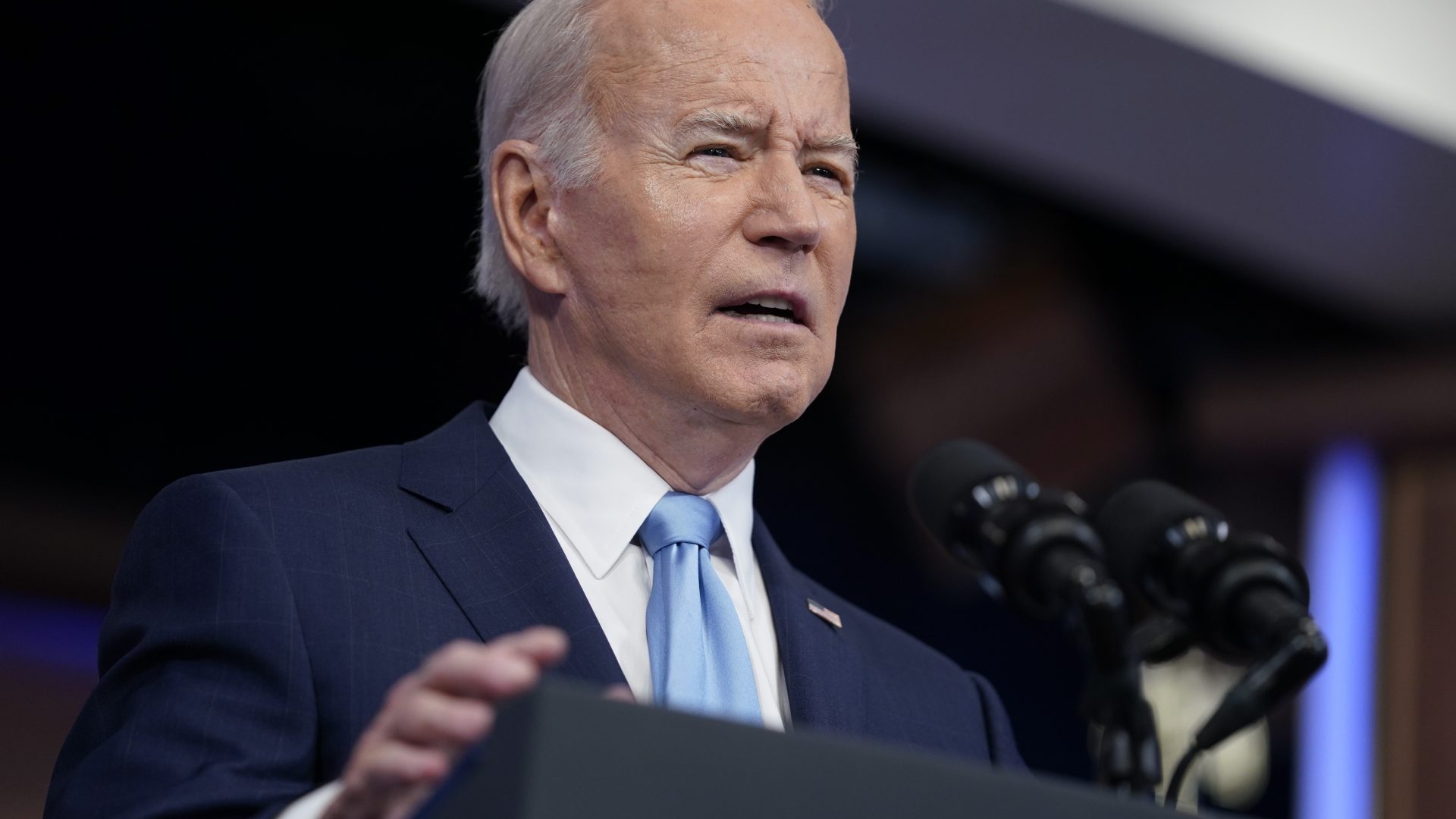President Joe Biden delivers remarks on requiring airlines to compensate passengers for extensive flight delays and cancellations, in the South Court Auditorium on the White House complex, Monday, May 8, 2023, in Washington. (AP Photo/Evan Vucci)