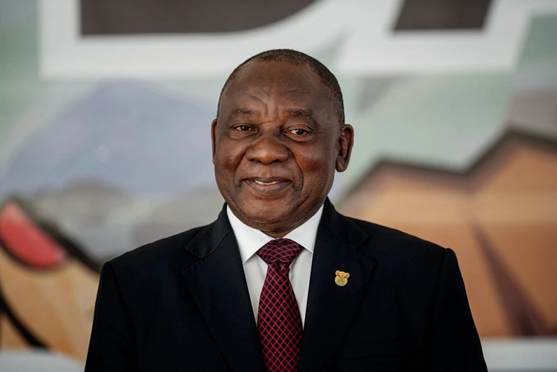 South Africa President Cyril Ramaphosa (C) looks on from the stage at the Miki Yili Stadium, Makhanda, Eastern Cape Province, ahead of the celebrations for the 25th anniversary of Freedom Day on April 27, 2019. - Freedom Day commemorates the first democratic post-apartheid elections held in South Africa on April 27, 1994. (Photo by Michele Spatari / AFP) (Photo credit should read MICHELE SPATARI/AFP via Getty Images)
