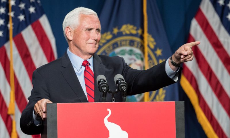 MANCHESTER, NH - JUNE 03: Former Vice President Mike Pence addresses the GOP Lincoln-Reagan Dinner on June 3, 2021 in Manchester, New Hampshire. Pence's visit to New Hampshire would be the first time back since he was Vice President. (Photo by Scott Eisen/Getty Images)