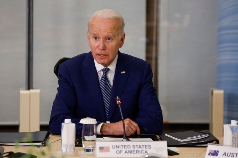 US President Joe Biden attends a quad meeting with with Australia's Prime Minister Anthony Albanese, Japan's Prime Minister Fumio Kishida, and India's Prime Minister Narendra Modi on the sidelines of the G7 Leaders' Summit in Hiroshima on May 20, 2023. (Photo by JONATHAN ERNST / POOL / AFP) (Photo by JONATHAN ERNST/POOL/AFP via Getty Images)
