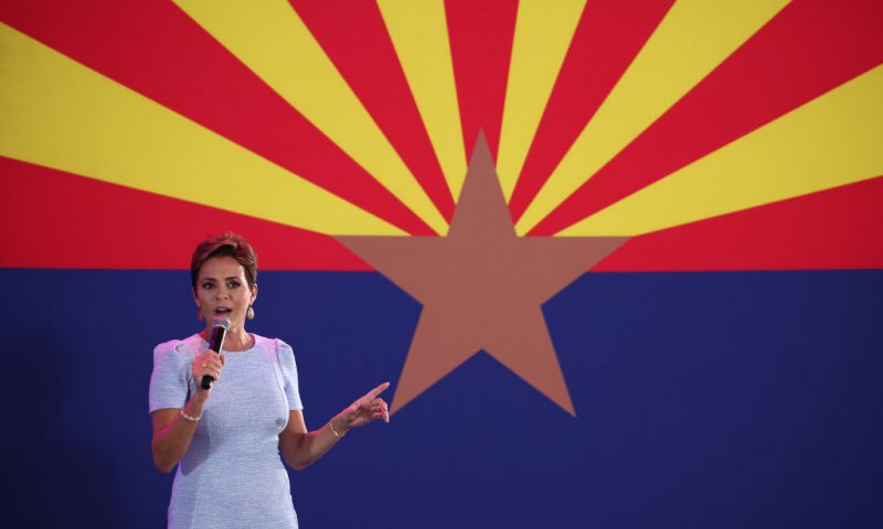 SCOTT, ARIZONA - NOVEMBER 05: Arizona Republican gubernatorial candidate Kari Lake speaks during a get out the vote campaign rally on November 05, 2022 in Scottsdale, Arizona. With 3 days to go until election day, Kari Lake is campaigning throughout the state with other GOP candidates. (Photo by Justin Sullivan/Getty Images)