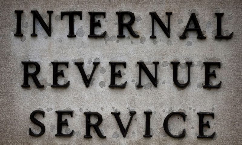 WASHINGTON, DC - APRIL 07: A small sign indicates the headquarters of the Internal Revenue Service on April 07, 2023 in Washington, DC. The Treasury Department announced an $80 billion plan for the IRS to become a “digital first” tax collector and focus on improving customer service and cracking down on tax evasion by corporations and the wealthy. (Photo by Chip Somodevilla/Getty Images)