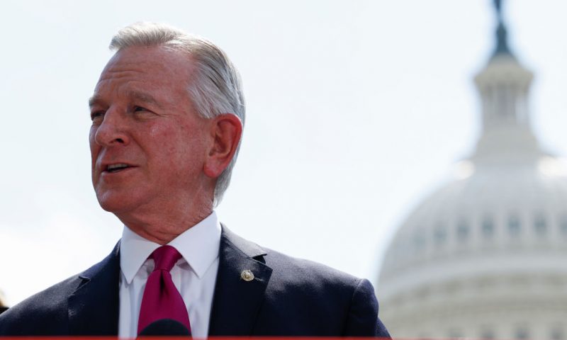 Sen. Tommy Tuberville (R-AL) speaks at a press conference outside the U.S. Capitol Building on April 27, 2023 in Washington, DC. Tuberville joined other lawmakers, alongside actress and model Paris Hilton to introduce the bipartisan, bicameral bill "Stop Institutional Child Abuse Act" which would provide more oversight for institutional youth treatment programs. (Photo by Anna Moneymaker/Getty Images)