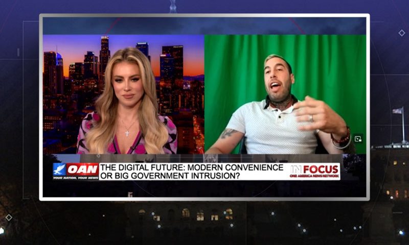 Video still from Chris Sky's interview with In Focus on One America News Network