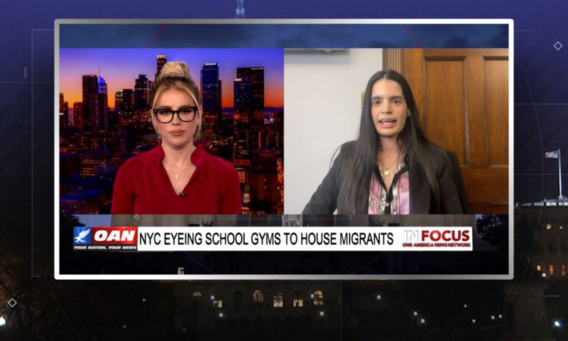Video still from Maria Bello's interview with In Focus on One America News Network
