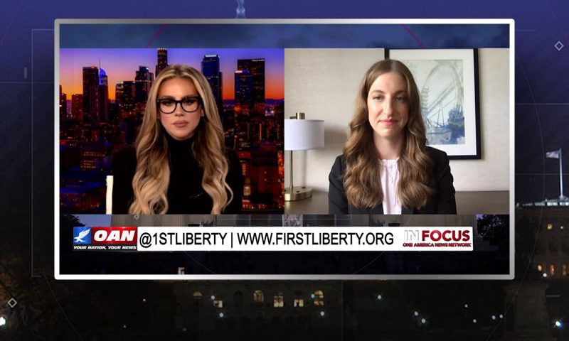 Video still from Holly Randall's interview with In Focus on One America News Network