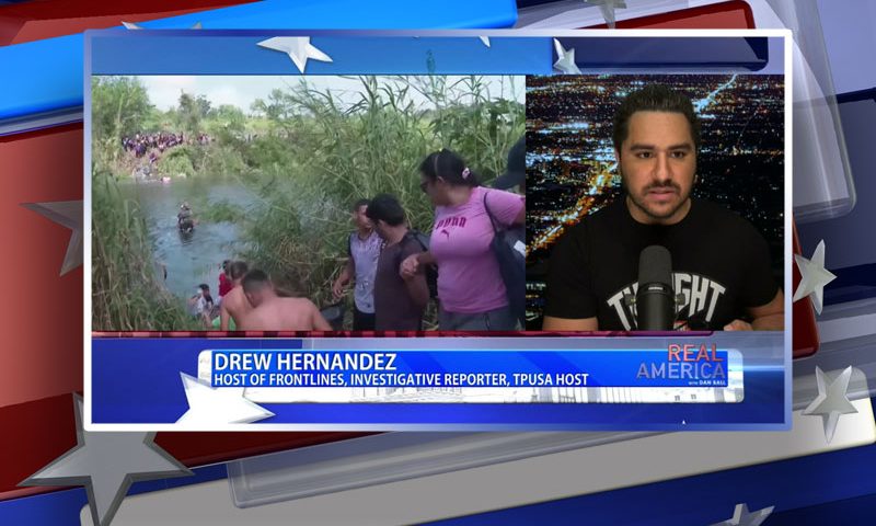 Video still from Drew Hernandez's interview with Real America on One America News Network