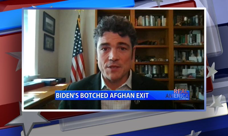 Video still from Joe Kent's interview with Real America on One America News Network