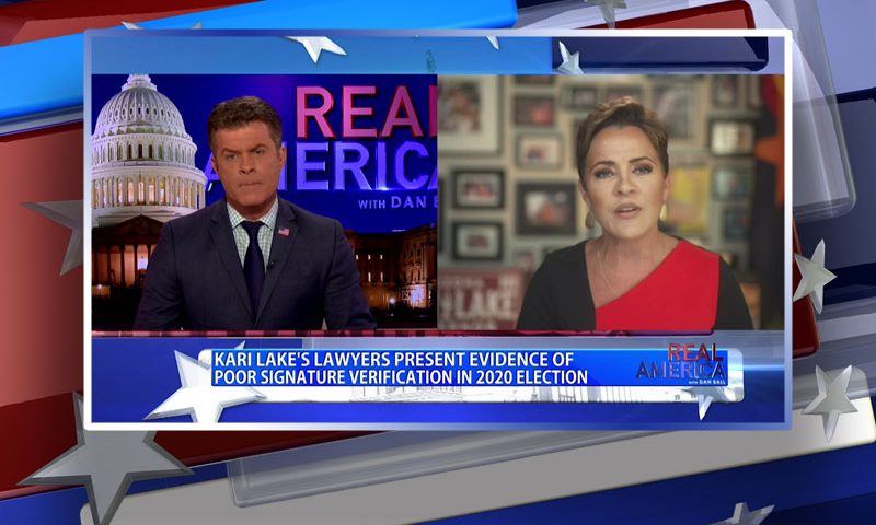 Video still from Kari Lake's interview with Real America on One America News Network