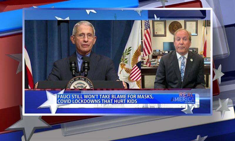 Video still from AG Ken Paxton's interview with Real America on One America News Network