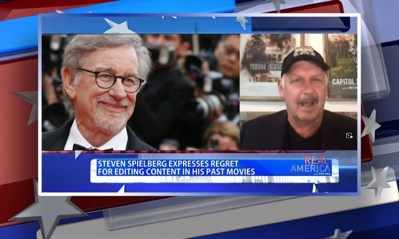 Video still from Nick Searcy's interview with Real America on One America News Network