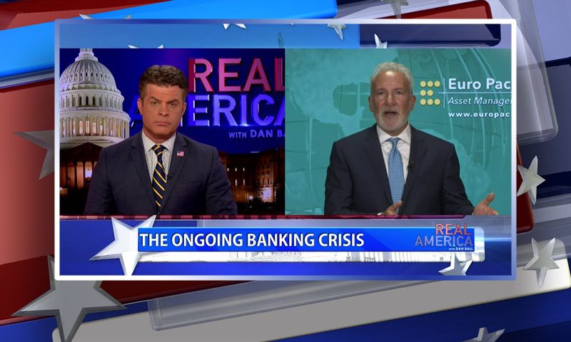 Video still from Peter Schiff's interview with Real America on One America News Network