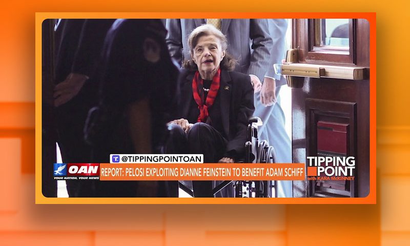 Video still from Andrea Kaye's interview with Tipping Point on One America News Network