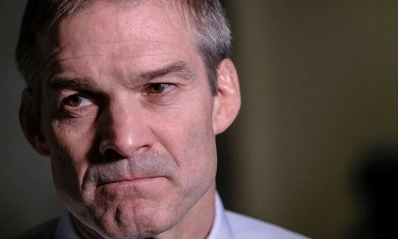 WASHINGTON, DC - OCTOBER 23: U.S. House Oversight and Reform Committee ranking member Rep. Jim Jordan (R-OH), pauses while speaking after a closed session before the House Intelligence, Foreign Affairs and Oversight committees on Capitol Hill on October 23, 2019 in Washington, DC. Deputy Assistant Secretary of Defense Laura Cooper was on Capitol Hill to testify before the committees as part of the ongoing impeachment inquiry against President Donald Trump. (Photo by Alex Wroblewski/Getty Images)