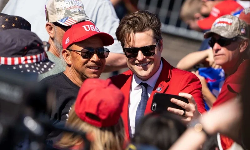 US Republican Representative Matt Gaetz, from Florida, poses with supporters as he attends a 2024 campaign rally for former US President Donald Trump in Waco, Texas, March 25, 2023. - Trump held the rally at the site of the deadly 1993 standoff between an anti-government cult and federal agents. (Photo by SUZANNE CORDEIRO / AFP) (Photo by SUZANNE CORDEIRO/AFP via Getty Images)