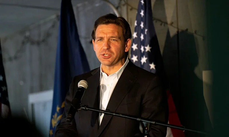 Republican presidential candidate Florida Gov. Ron DeSantis delivers remarks during his "Our Great American Comeback" Tour stop on June 1, 2023 in Salem, New Hampshire. DeSantis is in New Hampshire as part of his newly launched presidential campaign and after spending two days making stops around Iowa, which leads off the GOP presidential primary contest next year. (Photo by Scott Eisen/Getty Images)