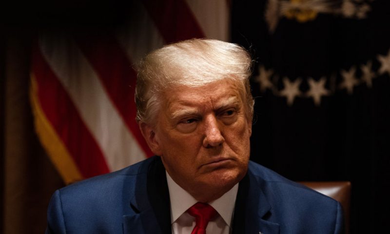 WASHINGTON, DC - JULY 31: U.S. President Donald Trump listens during a meeting with members of the National Association of Police Organizations Leadership in the Cabinet Room of the White House July 31, 2020 in Washington, DC. (Photo by Anna Moneymaker-Pool/Getty Images)