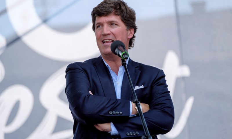 Tucker Carlson speaks during the Mathias Corvinus Collegium (MCC) Feszt on August 7, 2021 in Esztergom, Hungary. The multiday political event was organized by the Mathias Corvinus Collegium (MCC), a privately managed foundation that recently received more than $1.7 billion in government money and assets. The leader of its main board, Balazs Orban, who is also a state secretary in the prime minister's office, said MCC's priority is promoting "patriotism" among the next generation of Hungary's leaders. (Photo by Janos Kummer/Getty Images)