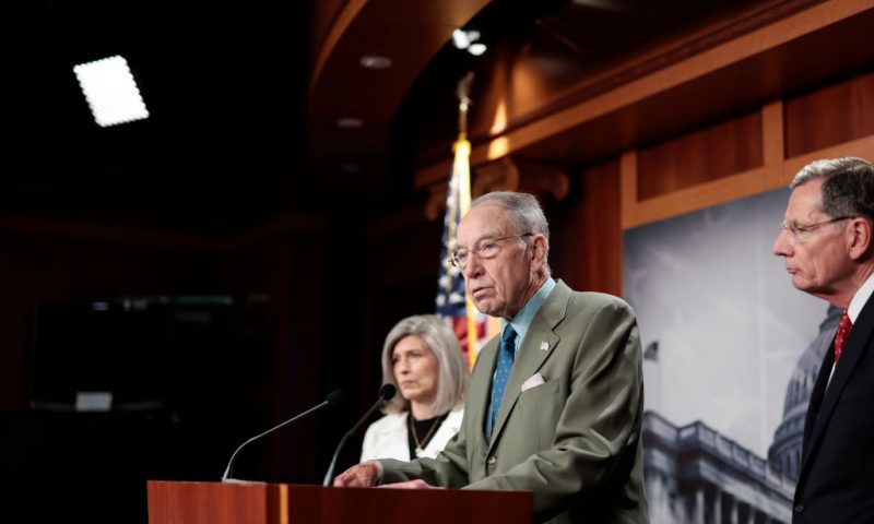 WASHINGTON, DC - MAY 11: Sen. Chuck Grassley (R-IA) gives remarks at a news conference at the U.S. Capitol Building on May 11, 2022 in Washington, DC. Senate Republicans held the news conference to discuss the growing amount of crime throughout the United States due to police reform and what they believe is a lack of involvement from U.S. President Joe Biden's administration. (Photo by Anna Moneymaker/Getty Images)