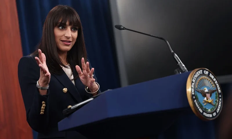 ARLINGTON, VIRGINIA - JANUARY 26: Pentagon Deputy Spokesperson Sabrina Singh holds a press briefing at the Pentagon on January 26, 2023 in Arlington, Virginia. Singh spoke on the planned delivery of 31 U.S. Abrams battle tanks to Ukraine to aid in their war against Russia. (Photo by Kevin Dietsch/Getty Images)