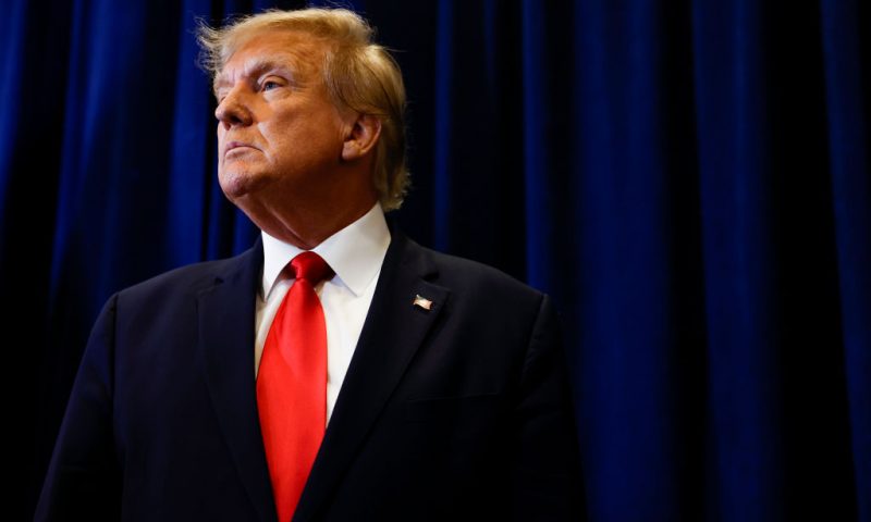 NATIONAL HARBOR, MARYLAND - MARCH 04: Former U.S. President Donald Trump speaks to reporters before his speech at the annual Conservative Political Action Conference (CPAC) at Gaylord National Resort & Convention Center on March 4, 2023 in National Harbor, Maryland. Trump took questions from reporters over a range of topics including on the progress of his campaign and his opinions on the war in Ukraine. Conservatives gathered at the four-day annual conference to discuss the agenda of the Republican Party. (Photo by Anna Moneymaker/Getty Images)
