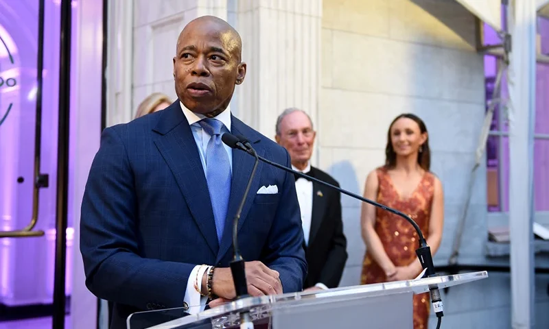 NEW YORK, NEW YORK - MAY 24: Mayor Eric Adams speaks at the Museum of the City of New York's Centennial Gala honoring Michael R. Bloomberg on May 24, 2023 in New York City. (Photo by Ilya S. Savenok/Getty Images for Museum Of The City Of New York)
