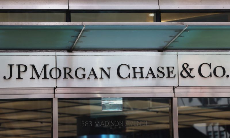 NEW YORK, NEW YORK - MAY 26: The JPMorgan Chase logo is seen at their headquarters building on May 26, 2023 in New York City. JPMorgan Chase chief executive Jamie Dimon is set to be deposed under oath for two civil lawsuits that claim that the bank ignored warnings that Jeffrey Epstein was trafficking teenage girls for sex while profiting from his relationship with him. The lawsuits were filed in federal court late last year by lawyers representing Epstein's victims and the other by the government of the U.S. Virgin Islands. Epstein died by suicide three years ago while in federal custody on sex trafficking charges. The bank states that he was dropped as a client decades ago. (Photo by Michael M. Santiago/Getty Images)