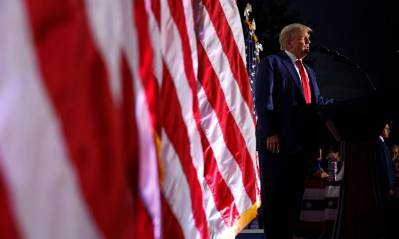 BEDMINSTER, NEW JERSEY - JUNE 13: Former U.S. President Donald Trump delivers remarks outside the clubhouse at the Trump National Golf Club on June 13, 2023 in Bedminster, New Jersey. Earlier in the day, Trump was arraigned in federal court in Miami on 37 felony charges, including illegally retaining defense secrets and obstructing the government’s efforts to reclaim the classified documents. (Photo by Chip Somodevilla/Getty Images)