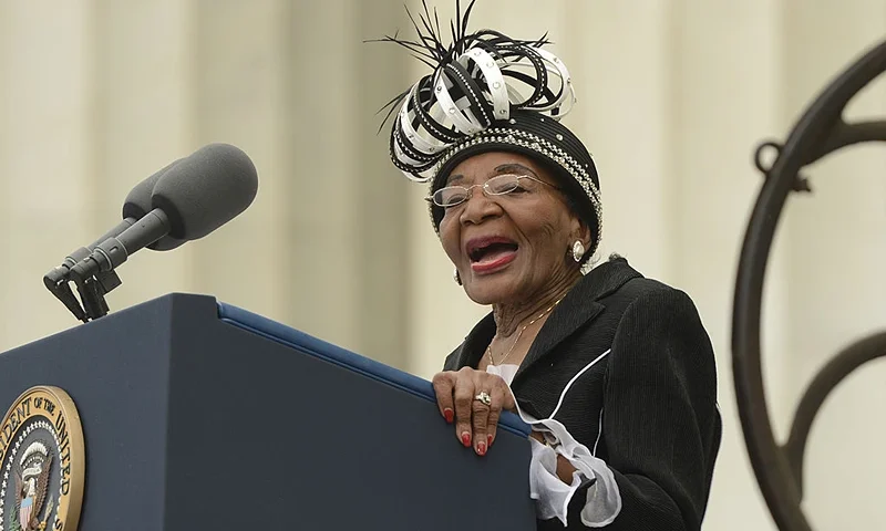 WASHINGTON, DC - AUGUST 28: Christine King Farris, sister of late Dr. Martin Luther King Jr., delivers remarks during the 'Let Freedom Ring' commemoration event, at the Lincoln Memorial August 28, 2013 in Washington, DC. The event was to commemorate the 50th anniversary of Dr. Martin Luther King Jr.'s "I Have a Dream" speech and the March on Washington for Jobs and Freedom. (Photo by Michael Reynolds-Pool/Getty Images)